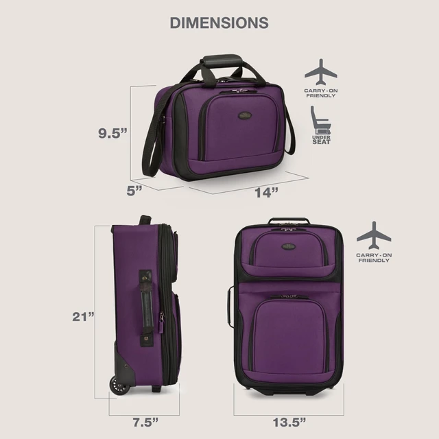 Alt view image 7 of 7 - U.S. Traveler Rio Lightweight Softside Rolling Carry-on Suitcase, 2-Wheel Set, Purple