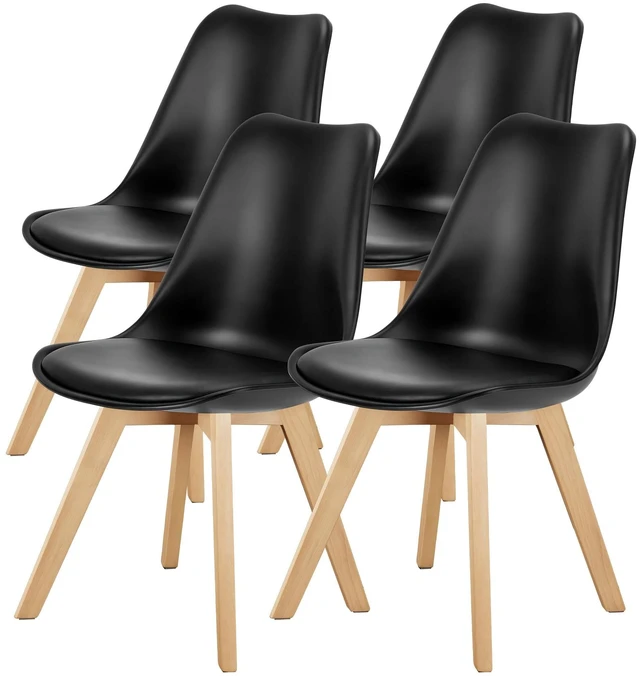 Main image of Modern Dining Chairs Set of 4, Plastic Kitchen Chairs with Wood Legs
Lightweight Side Chair, Wood Legs, Backrest, Pu Leather, Armless, Living Room, Bedroom, Apartment, Black