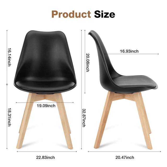 Alt view image 2 of 7 - Modern Dining Chairs Set of 4, Plastic Kitchen Chairs with Wood Legs
Lightweight Side Chair, Wood Legs, Backrest, Pu Leather, Armless, Living Room, Bedroom, Apartment, Black