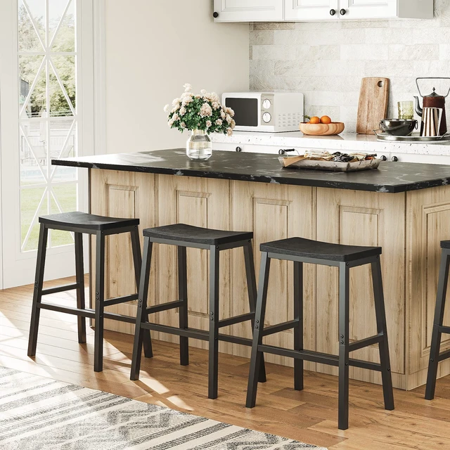 Alt view image 2 of 7 - HOOBRO Bar Stools, Set of 2 Bar Chairs, 23.6 Inch Saddle Stools, Kitchen Counter Stools with Footrests, Industrial for Dining Room, Kitchen, Counter, Black BB02MD01