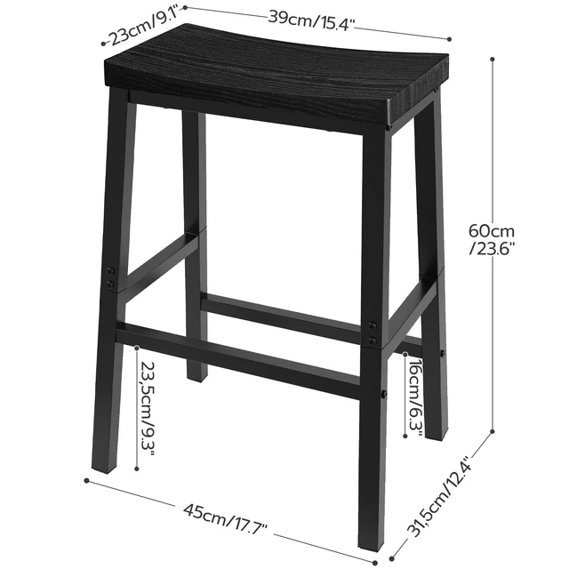 Alt view image 3 of 7 - HOOBRO Bar Stools, Set of 2 Bar Chairs, 23.6 Inch Saddle Stools, Kitchen Counter Stools with Footrests, Industrial for Dining Room, Kitchen, Counter, Black BB02MD01