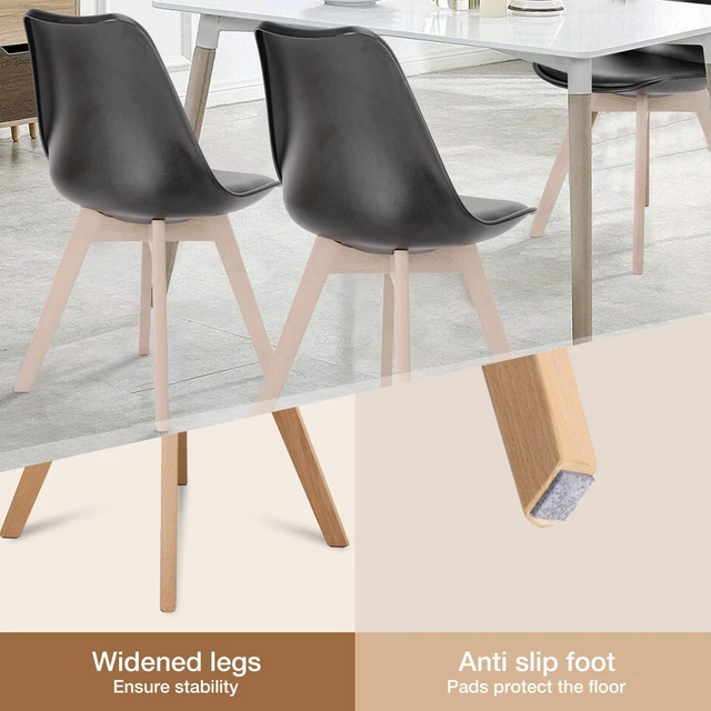 Alt view image 4 of 7 - Modern Dining Chairs Set of 4, Plastic Kitchen Chairs with Wood Legs
Lightweight Side Chair, Wood Legs, Backrest, Pu Leather, Armless, Living Room, Bedroom, Apartment, Black