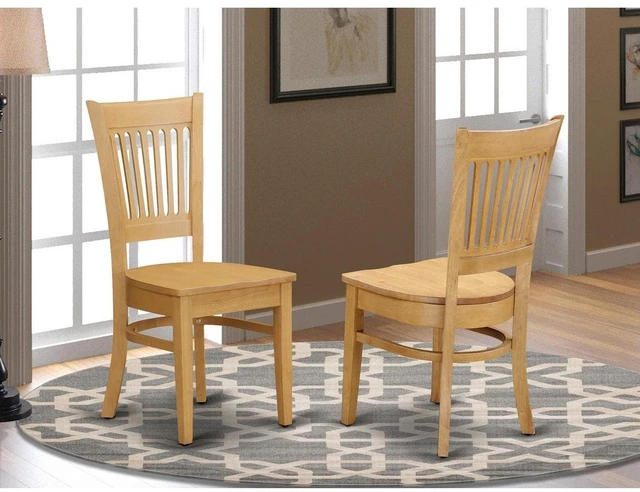 Alt view image 3 of 4 - Kitchen Dining Chairs - Slat Back Wooden Seat Chairs, Set of 2, Oak