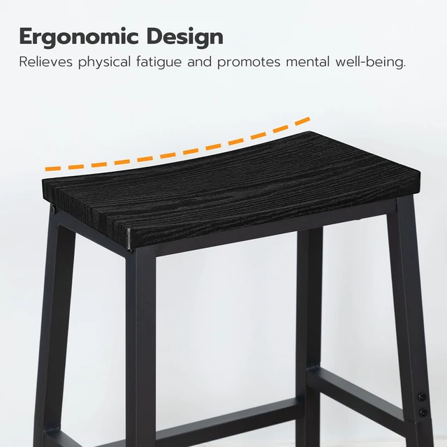 Alt view image 4 of 7 - HOOBRO Bar Stools, Set of 2 Bar Chairs, 23.6 Inch Saddle Stools, Kitchen Counter Stools with Footrests, Industrial for Dining Room, Kitchen, Counter, Black BB02MD01