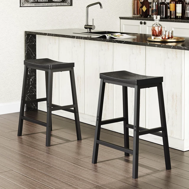 Alt view image 6 of 7 - HOOBRO Bar Stools, Set of 2 Bar Chairs, 23.6 Inch Saddle Stools, Kitchen Counter Stools with Footrests, Industrial for Dining Room, Kitchen, Counter, Black BB02MD01