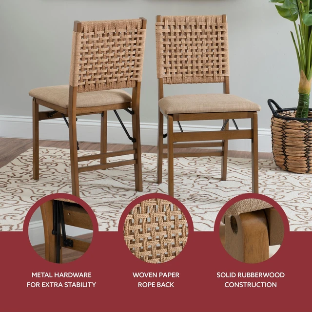 Alt view image 2 of 7 - Bennett Natural Folding Chair with Woven Rope Back and Linen Upholstered Seat Set of 2