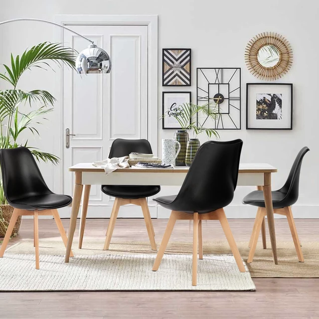 Alt view image 7 of 7 - Modern Dining Chairs Set of 4, Plastic Kitchen Chairs with Wood Legs
Lightweight Side Chair, Wood Legs, Backrest, Pu Leather, Armless, Living Room, Bedroom, Apartment, Black