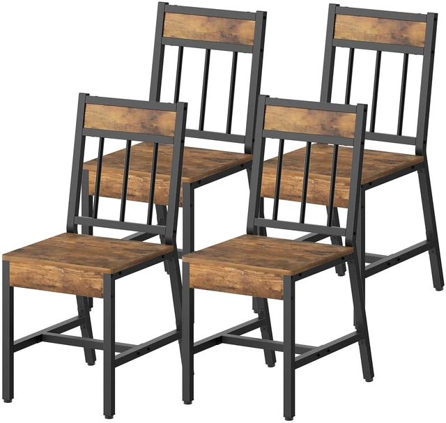 Main image of Dining Chairs Set of 4, Industrial Kitchen Chairs with Metal Frame, Slanted Back, Wooden Dining Chair Set, for Kitchen, Living Room, Rustic Brown and Black CY03L4BR