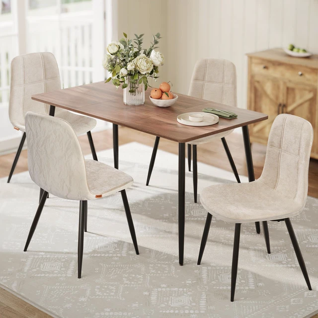 Main image of Dining Chairs Set of 4, Kitchen Chairs
Chenille Fabric, Synthetic Leather, Metal Frame, Adjustable Feet, Easy to Clean, for Kitchen, Cream White UKDC188W01