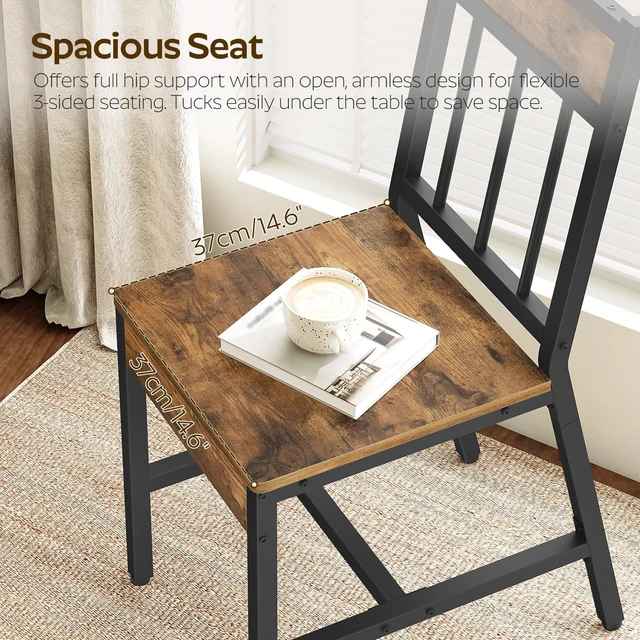 Alt view image 3 of 7 - Dining Chairs Set of 4, Industrial Kitchen Chairs with Metal Frame, Slanted Back, Wooden Dining Chair Set, for Kitchen, Living Room, Rustic Brown and Black CY03L4BR