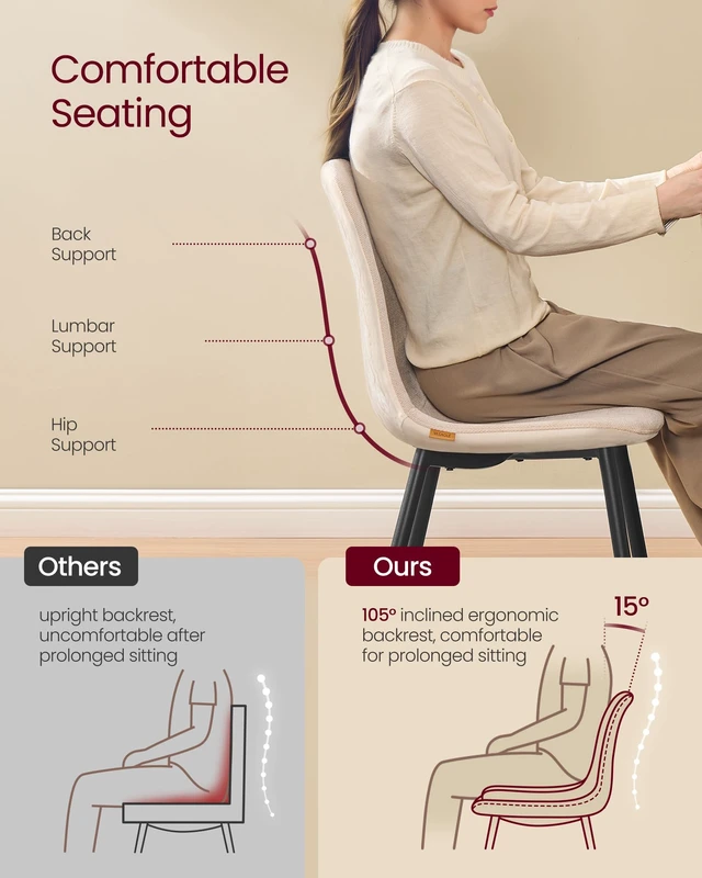 Alt view image 3 of 6 - Dining Chairs Set of 4, Kitchen Chairs
Chenille Fabric, Synthetic Leather, Metal Frame, Adjustable Feet, Easy to Clean, for Kitchen, Cream White UKDC188W01