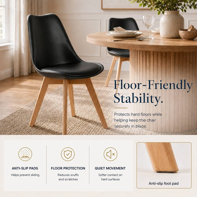 Alt view image 5 of 6 - Dining Chairs Set of 4, Modern Upholstered Dining Room Chairs with PU Leather Padded Seat, Armless Kitchen Chairs with Curved Backrest and Solid Wood Legs for Dining Room, Kitchen, Apartment, Black