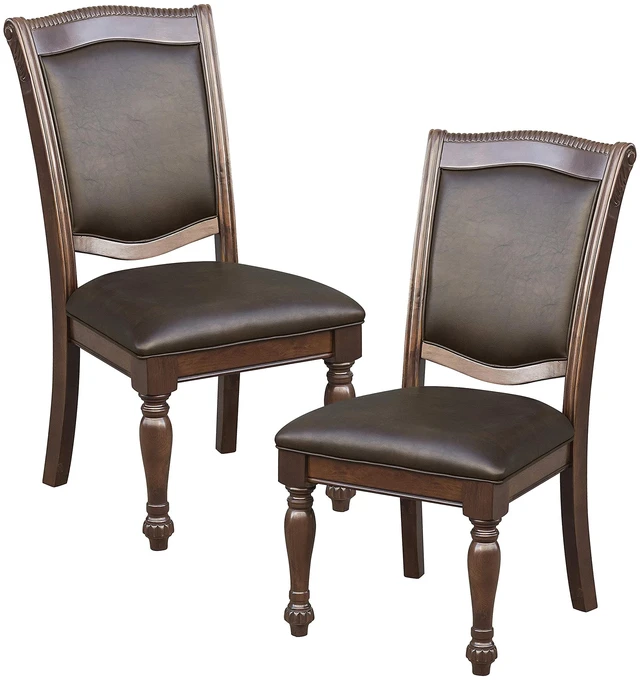 Main image of Dining Room Chairs Set of 2, Classic Traditional Dining Chairs For Kitchen, Solid Wood Frame, Solid Back, Armless Side, Cherry Finish, Dark Brown Faux Leather Upholstery, Easy Assembly