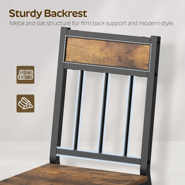 Alt view image 4 of 7 - Dining Chairs Set of 4, Industrial Kitchen Chairs with Metal Frame, Slanted Back, Wooden Dining Chair Set, for Kitchen, Living Room, Rustic Brown and Black CY03L4BR