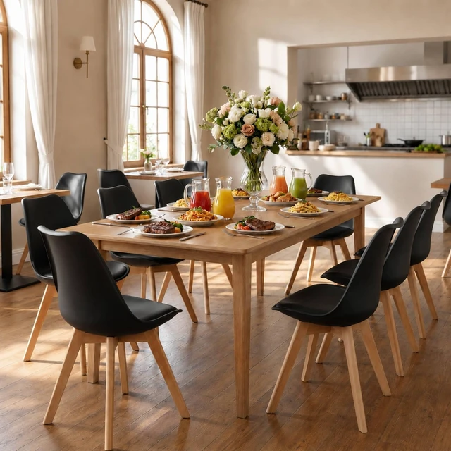 Alt view image 6 of 6 - Dining Chairs Set of 4, Modern Upholstered Dining Room Chairs with PU Leather Padded Seat, Armless Kitchen Chairs with Curved Backrest and Solid Wood Legs for Dining Room, Kitchen, Apartment, Black