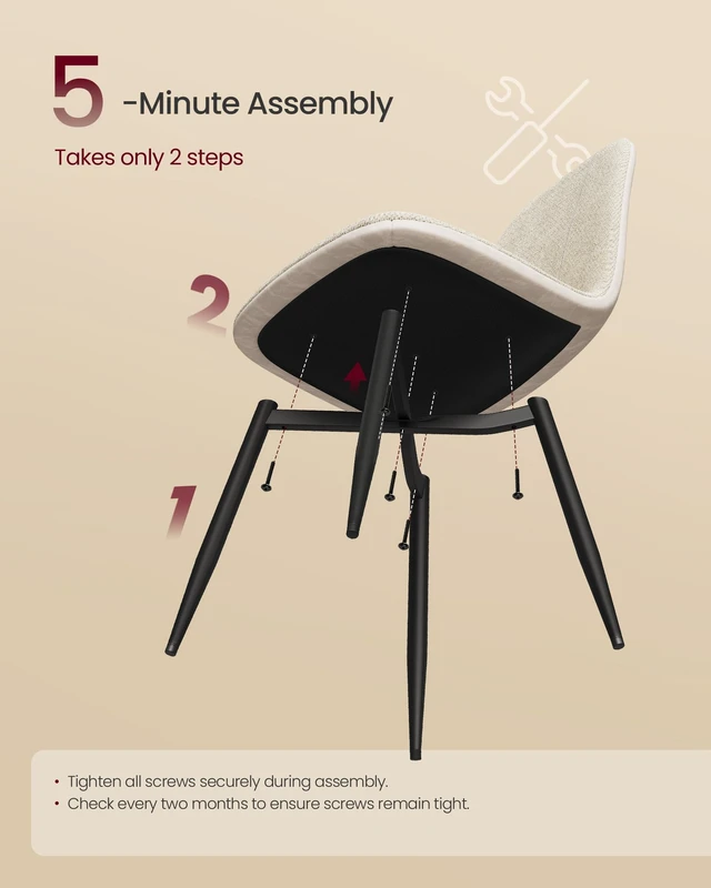 Alt view image 6 of 6 - Dining Chairs Set of 4, Kitchen Chairs
Chenille Fabric, Synthetic Leather, Metal Frame, Adjustable Feet, Easy to Clean, for Kitchen, Cream White UKDC188W01