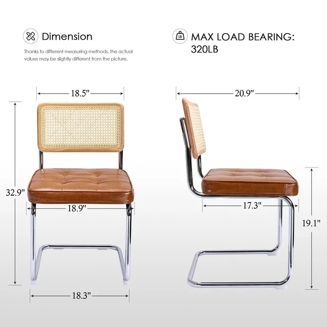 Alt view image 5 of 7 - Natural Rattan Dining Chairs Set of 2, Modern Cesca Kitchen Chair
Mid Century Modern Dining Chairs with Solid Wood Back & Cane Mesh, Upholstered Faux Leather Chairs with Chrome Base, Brown