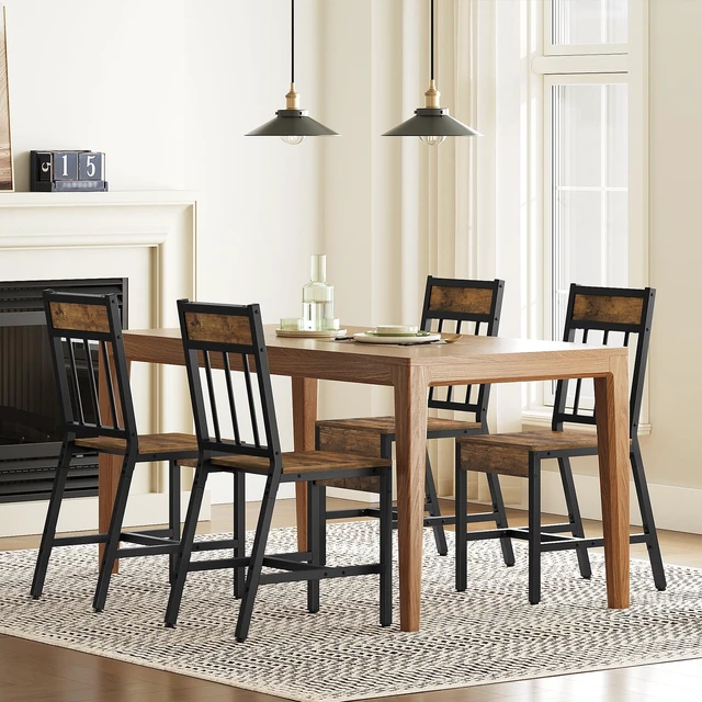 Alt view image 6 of 7 - Dining Chairs Set of 4, Industrial Kitchen Chairs with Metal Frame, Slanted Back, Wooden Dining Chair Set, for Kitchen, Living Room, Rustic Brown and Black CY03L4BR