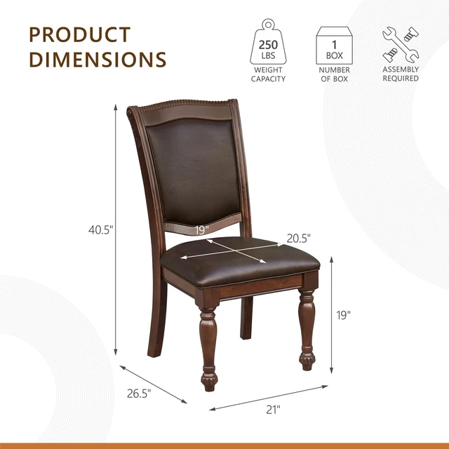 Alt view image 3 of 7 - Dining Room Chairs Set of 2, Classic Traditional Dining Chairs For Kitchen, Solid Wood Frame, Solid Back, Armless Side, Cherry Finish, Dark Brown Faux Leather Upholstery, Easy Assembly