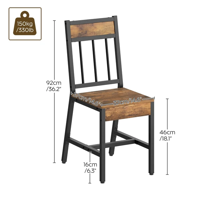 Alt view image 7 of 7 - Dining Chairs Set of 4, Industrial Kitchen Chairs with Metal Frame, Slanted Back, Wooden Dining Chair Set, for Kitchen, Living Room, Rustic Brown and Black CY03L4BR