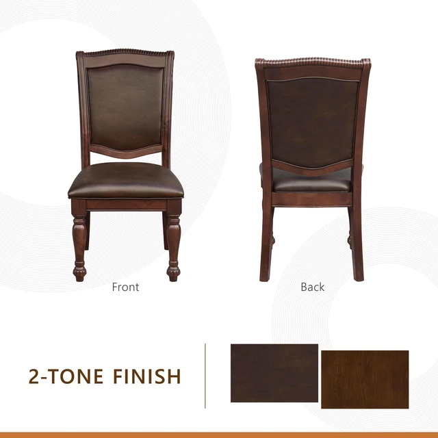 Alt view image 4 of 7 - Dining Room Chairs Set of 2, Classic Traditional Dining Chairs For Kitchen, Solid Wood Frame, Solid Back, Armless Side, Cherry Finish, Dark Brown Faux Leather Upholstery, Easy Assembly