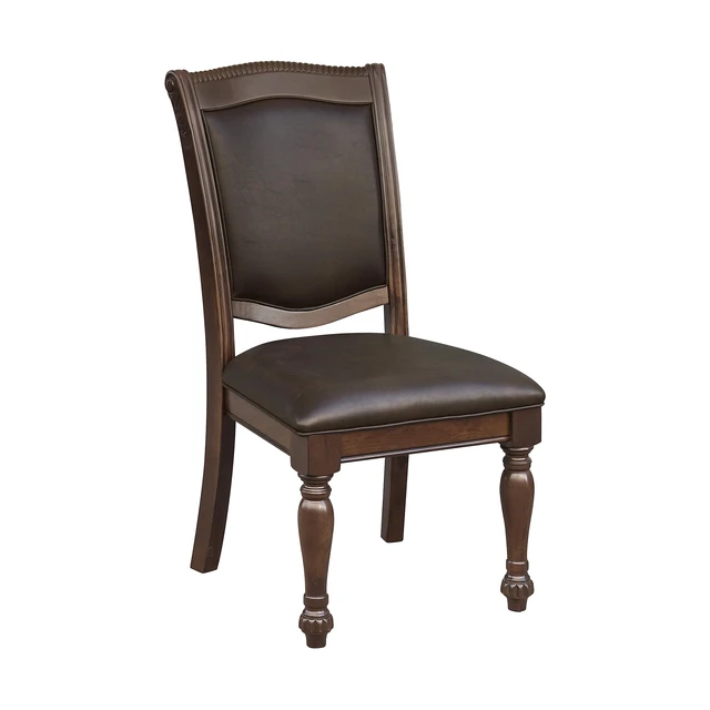 Alt view image 5 of 7 - Dining Room Chairs Set of 2, Classic Traditional Dining Chairs For Kitchen, Solid Wood Frame, Solid Back, Armless Side, Cherry Finish, Dark Brown Faux Leather Upholstery, Easy Assembly