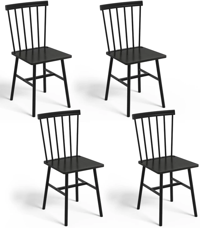 Main image of Black Windsor Dining Chairs Set of 4, Upgraded Modern Rustic Wood Chair