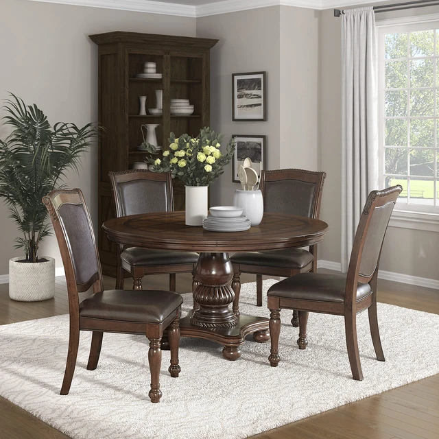 Alt view image 7 of 7 - Dining Room Chairs Set of 2, Classic Traditional Dining Chairs For Kitchen, Solid Wood Frame, Solid Back, Armless Side, Cherry Finish, Dark Brown Faux Leather Upholstery, Easy Assembly