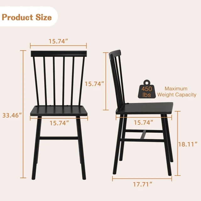 Alt view image 2 of 7 - Black Windsor Dining Chairs Set of 4, Upgraded Modern Rustic Wood Chair
