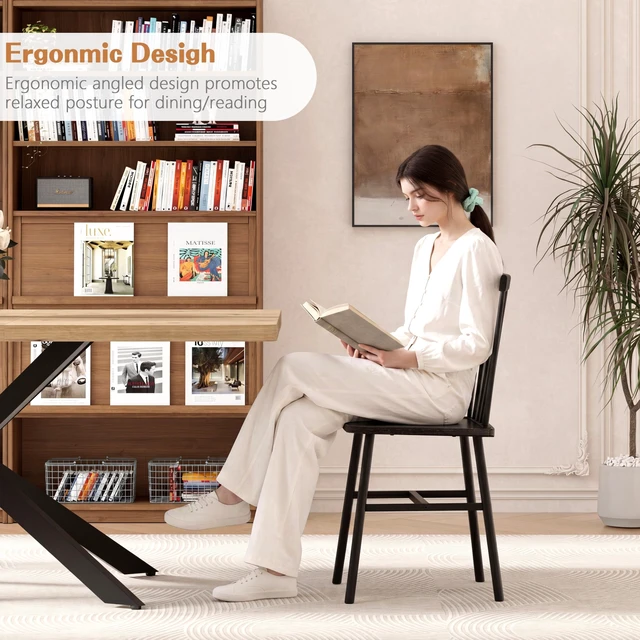 Alt view image 3 of 7 - Black Windsor Dining Chairs Set of 4, Upgraded Modern Rustic Wood Chair