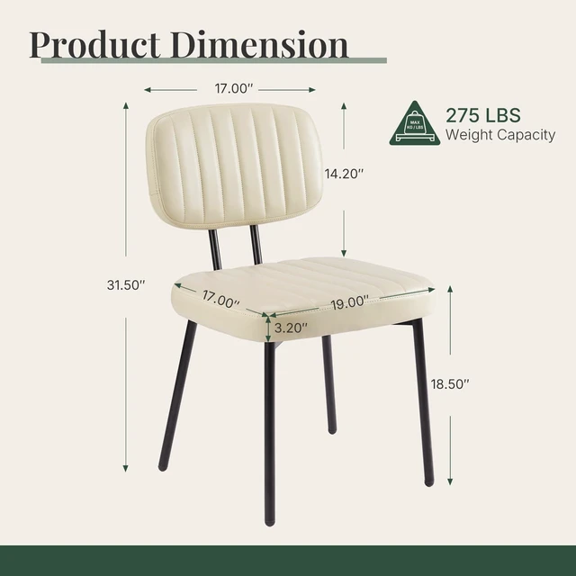 Alt view image 2 of 7 - Dining Chairs Set of 2, PU Leather Upholstered Kitchen Chairs
Metal Legs, Mid Century Shell Style Backrest for Dining Living Room, Beige White