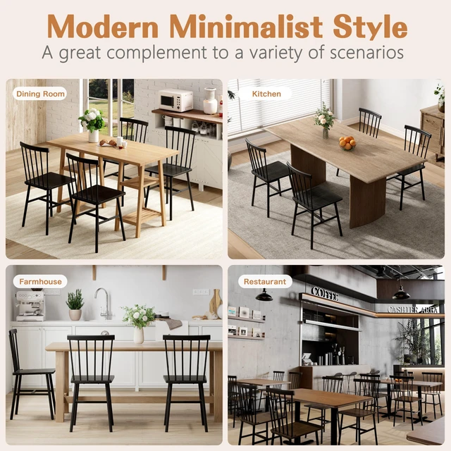 Alt view image 4 of 7 - Black Windsor Dining Chairs Set of 4, Upgraded Modern Rustic Wood Chair