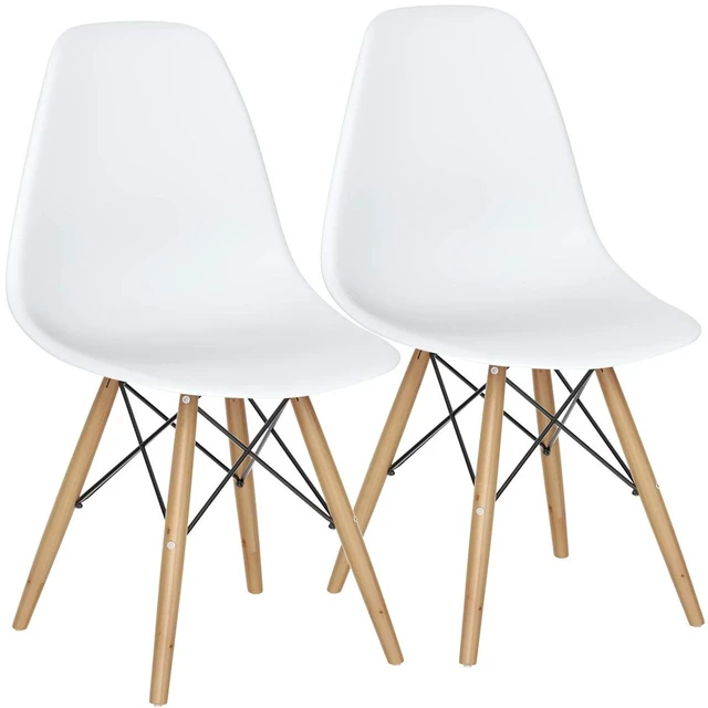 Main image of Dining Chairs Set of 2 White, Pre Assembled Dining Room Chairs
Mid Century Modern Kitchen Chairs with Wood Legs, Armless Plastic Dining Side Chair for Kitchen, Living Room