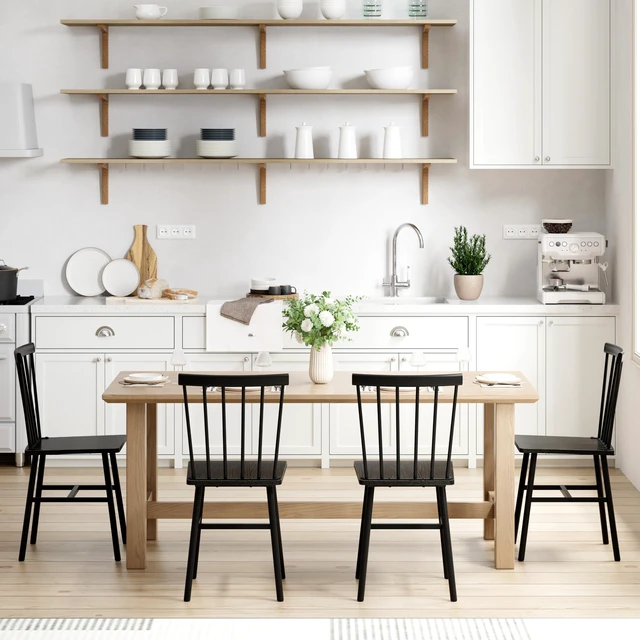 Alt view image 6 of 7 - Black Windsor Dining Chairs Set of 4, Upgraded Modern Rustic Wood Chair
