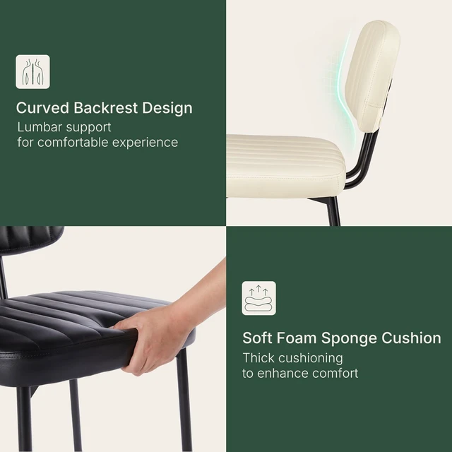 Alt view image 5 of 7 - Dining Chairs Set of 2, PU Leather Upholstered Kitchen Chairs
Metal Legs, Mid Century Shell Style Backrest for Dining Living Room, Beige White