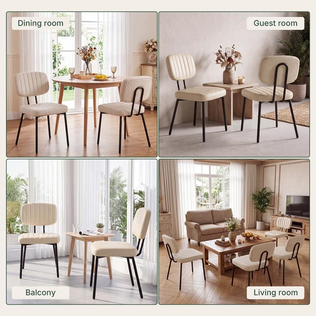 Alt view image 6 of 7 - Dining Chairs Set of 2, PU Leather Upholstered Kitchen Chairs
Metal Legs, Mid Century Shell Style Backrest for Dining Living Room, Beige White