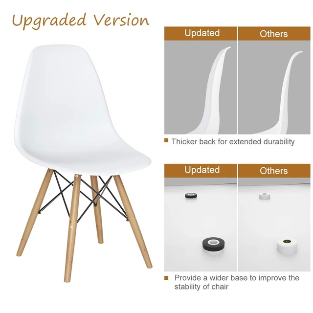 Alt view image 3 of 7 - Dining Chairs Set of 2 White, Pre Assembled Dining Room Chairs
Mid Century Modern Kitchen Chairs with Wood Legs, Armless Plastic Dining Side Chair for Kitchen, Living Room