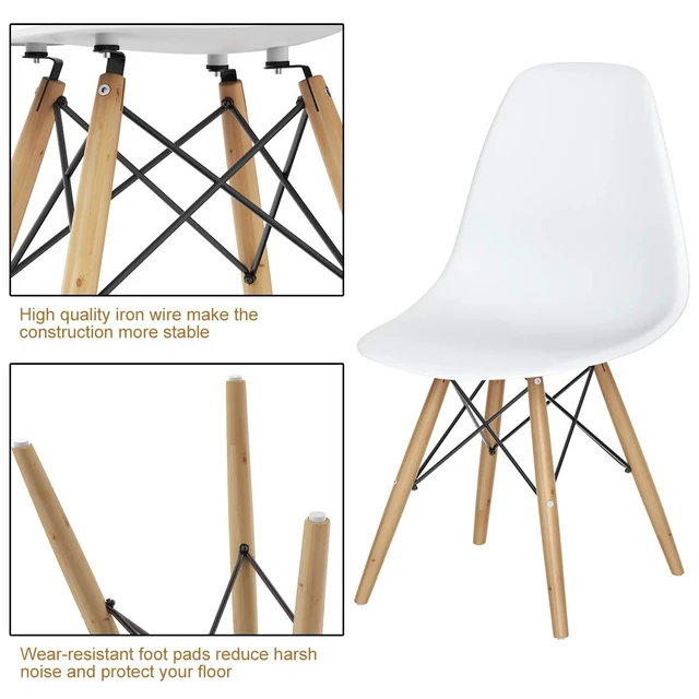 Alt view image 4 of 7 - Dining Chairs Set of 2 White, Pre Assembled Dining Room Chairs
Mid Century Modern Kitchen Chairs with Wood Legs, Armless Plastic Dining Side Chair for Kitchen, Living Room