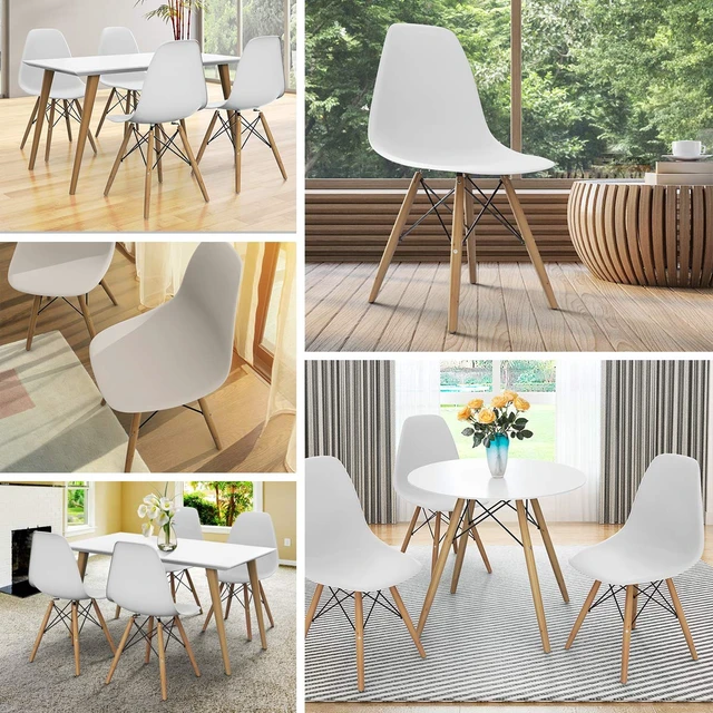 Alt view image 6 of 7 - Dining Chairs Set of 2 White, Pre Assembled Dining Room Chairs
Mid Century Modern Kitchen Chairs with Wood Legs, Armless Plastic Dining Side Chair for Kitchen, Living Room