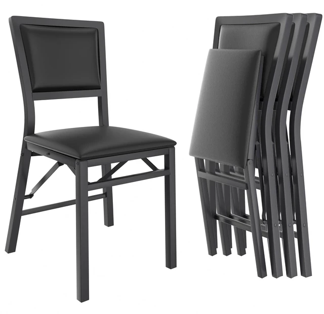 Main image of Folding Dining Chairs Set of 4, Metal Padded Foldable Seating with Comfortable Faux Leather, Space-Saving Portable Guest Seats for Kitchen & Office, No Assembly, Black
