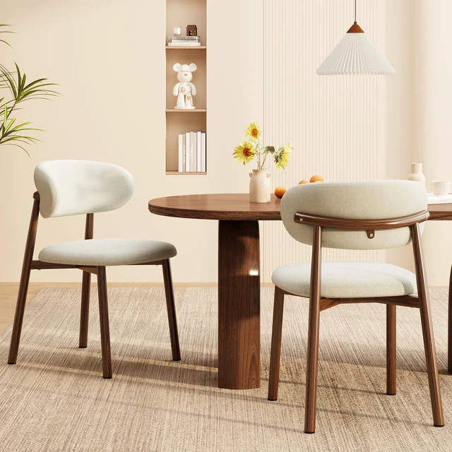 Alt view image 2 of 7 - Dining Chairs Set of 4 Modern Soft Linen Farmhouse Dining Room Chair with Metal Legs, Beige/Walnut