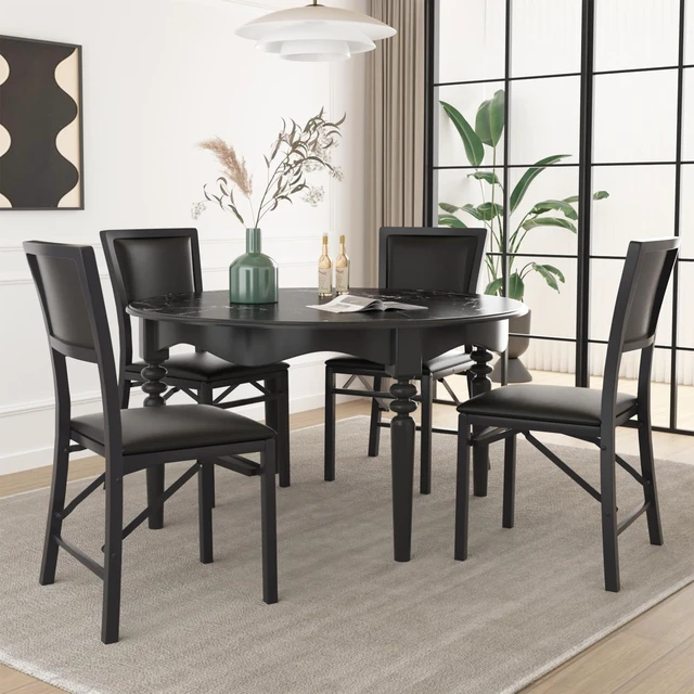 Alt view image 3 of 7 - Folding Dining Chairs Set of 4, Metal Padded Foldable Seating with Comfortable Faux Leather, Space-Saving Portable Guest Seats for Kitchen & Office, No Assembly, Black