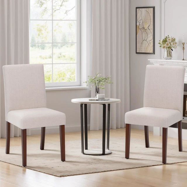 Main image of Upholstered Dining Chairs Set of 2, Fabric Dining Room Chairs, Modern Wooden Dining Chair, Kitchen Side Chairs, Farmhouse Dinner Chair with High Back for Kitchen, Beige