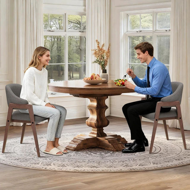 Alt view image 3 of 7 - Wooden Dining Chairs Set of 2, Modern Fabric Upholstered Dining Room Chair, Kitchen Side Chairs, Farmhouse Dinner Chair with Curved Open Back for Kitchen, Grey