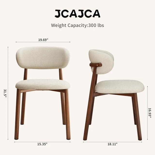 Alt view image 5 of 7 - Dining Chairs Set of 4 Modern Soft Linen Farmhouse Dining Room Chair with Metal Legs, Beige/Walnut