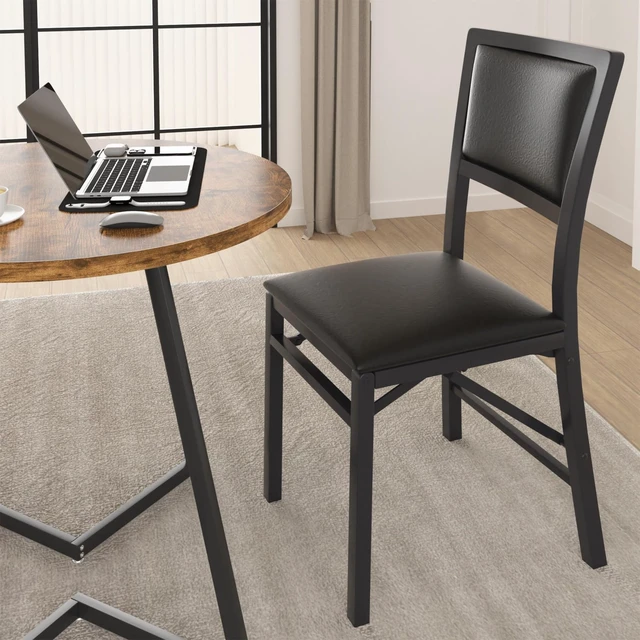 Alt view image 4 of 7 - Folding Dining Chairs Set of 4, Metal Padded Foldable Seating with Comfortable Faux Leather, Space-Saving Portable Guest Seats for Kitchen & Office, No Assembly, Black