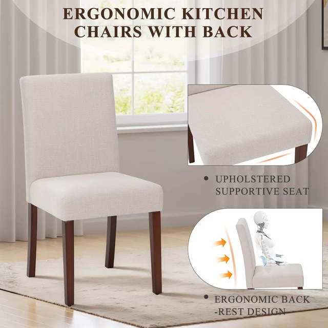 Alt view image 3 of 5 - Upholstered Dining Chairs Set of 2, Fabric Dining Room Chairs, Modern Wooden Dining Chair, Kitchen Side Chairs, Farmhouse Dinner Chair with High Back for Kitchen, Beige