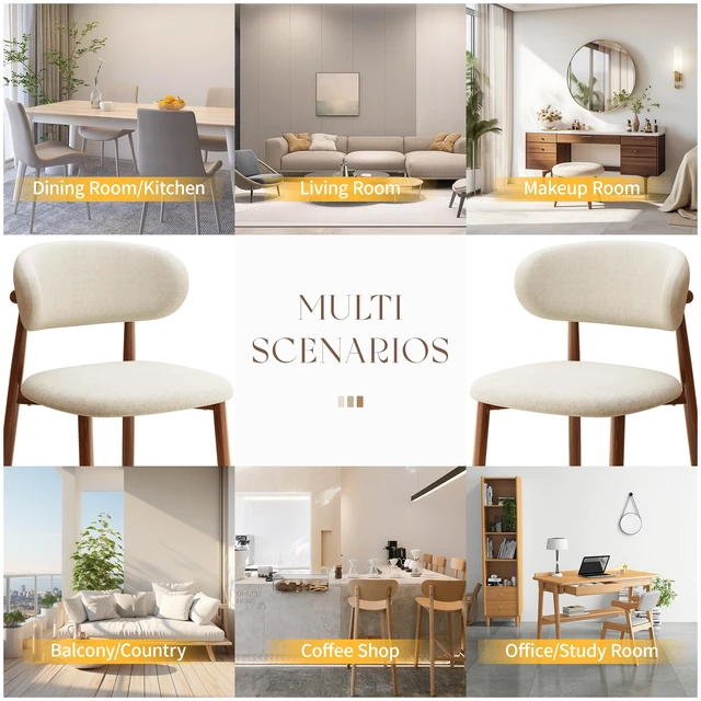 Alt view image 6 of 7 - Dining Chairs Set of 4 Modern Soft Linen Farmhouse Dining Room Chair with Metal Legs, Beige/Walnut