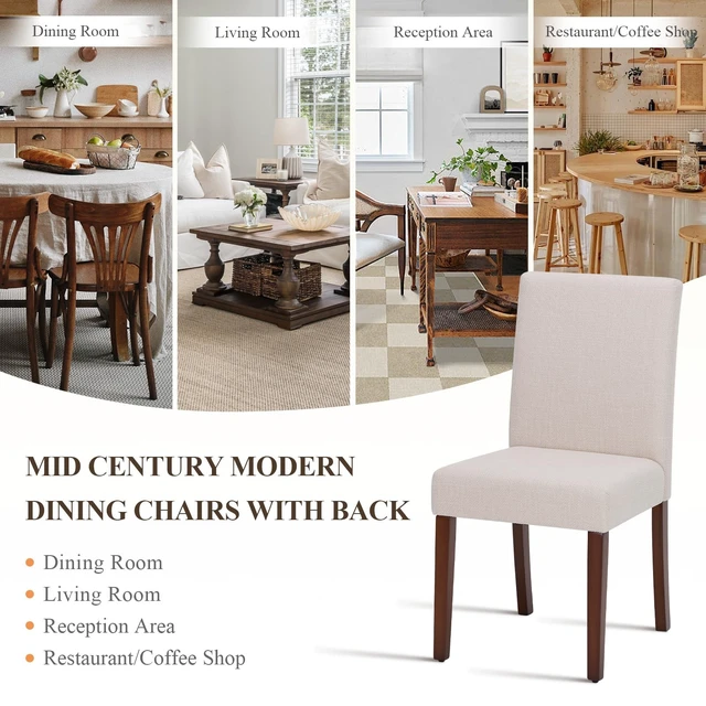 Alt view image 4 of 5 - Upholstered Dining Chairs Set of 2, Fabric Dining Room Chairs, Modern Wooden Dining Chair, Kitchen Side Chairs, Farmhouse Dinner Chair with High Back for Kitchen, Beige