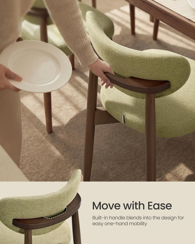 Alt view image 3 of 7 - Wooden Dining Chairs Set of 2, Upholstered Kitchen Chairs
Solid Wood Legs, Ergonomic Curved Backrest, Built-in Handle, Mid Century Modern, for Kitchen Dining Vanity, Sage Green